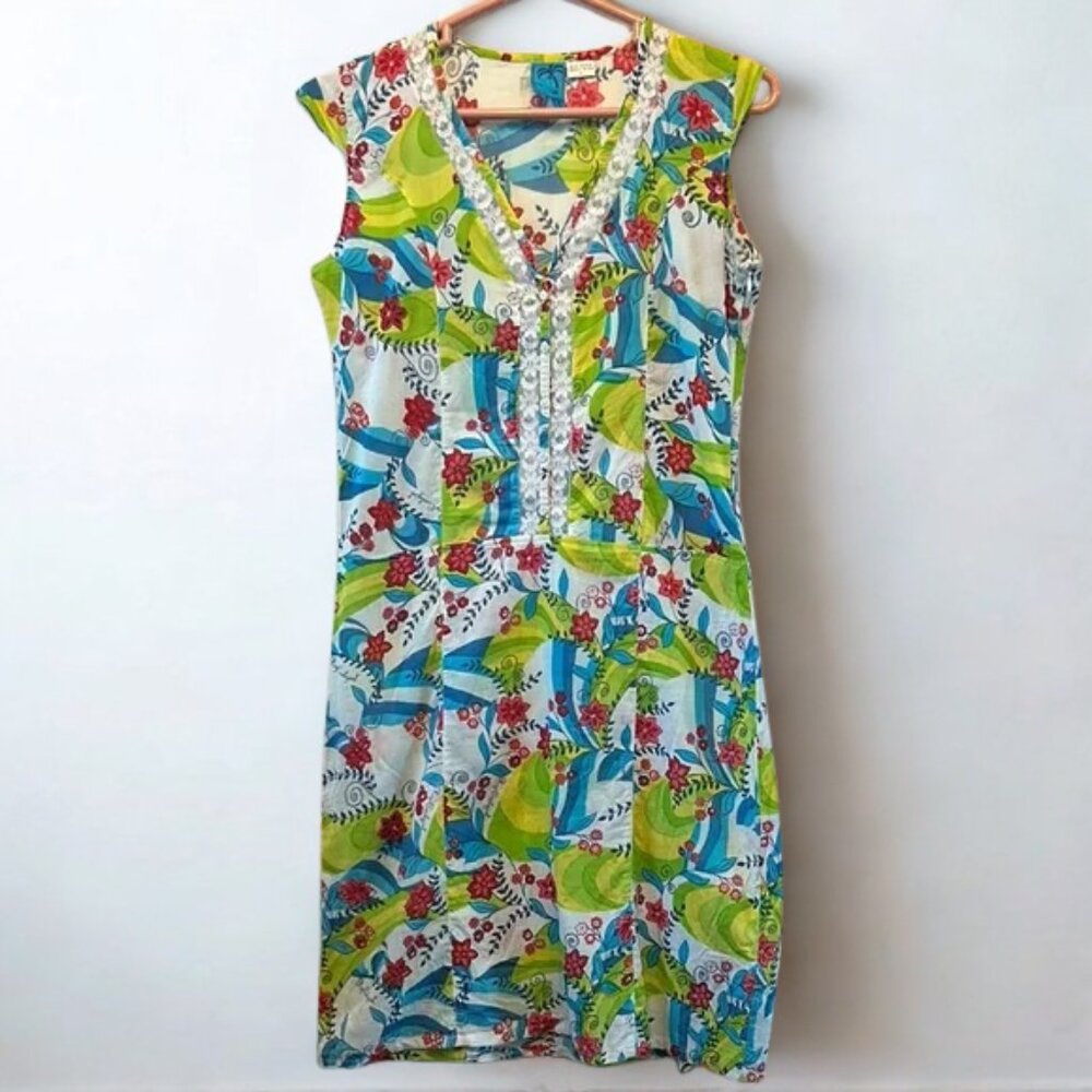 Rip Curl 100% Cotton Boho Floral V-Neck Dress — Size L